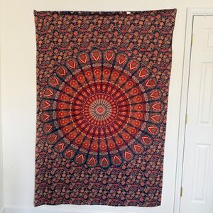 Boho Red and Navy Mandala Wall Tapestry